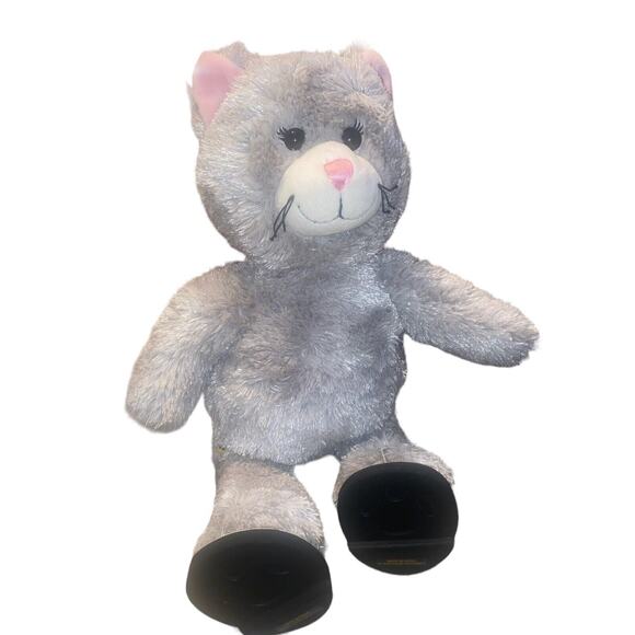 Build A Bear- Gray Silver Furry Plush Kitty Cat With Lashes, Whiskers And Shoes - Picture 1 of 2